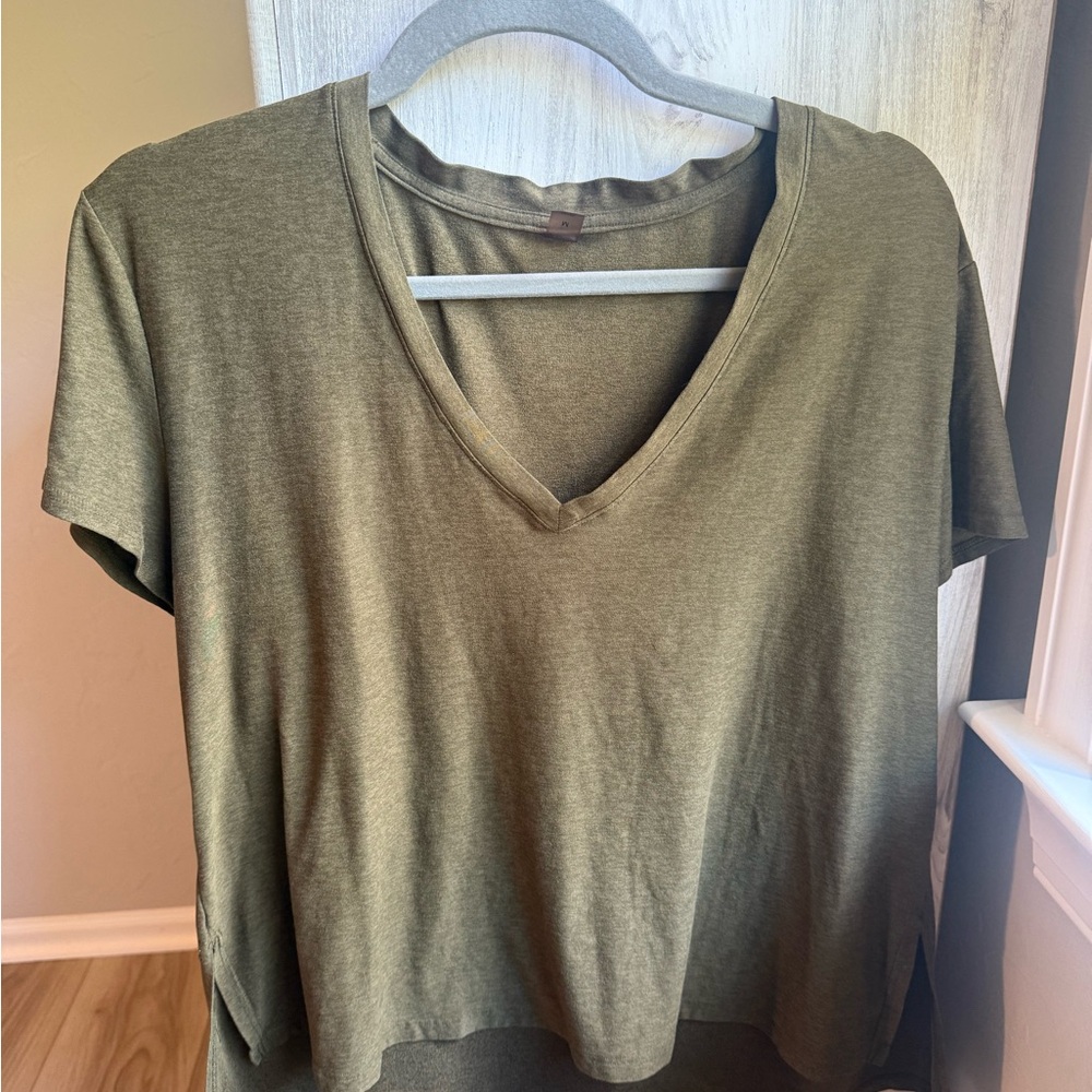 Olive Green V-Neck Beyond Yoga Workout Top